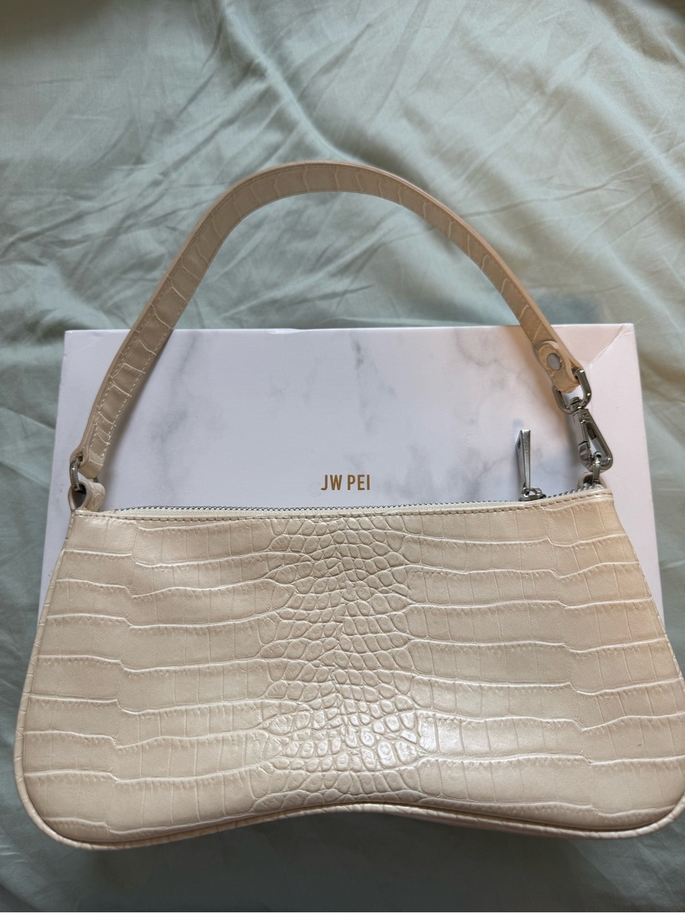 JW PEI Eva Shoulder Handbag - Ivory Croc-Embossed